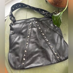 Studded Black Faux Leather Shoulder Bag